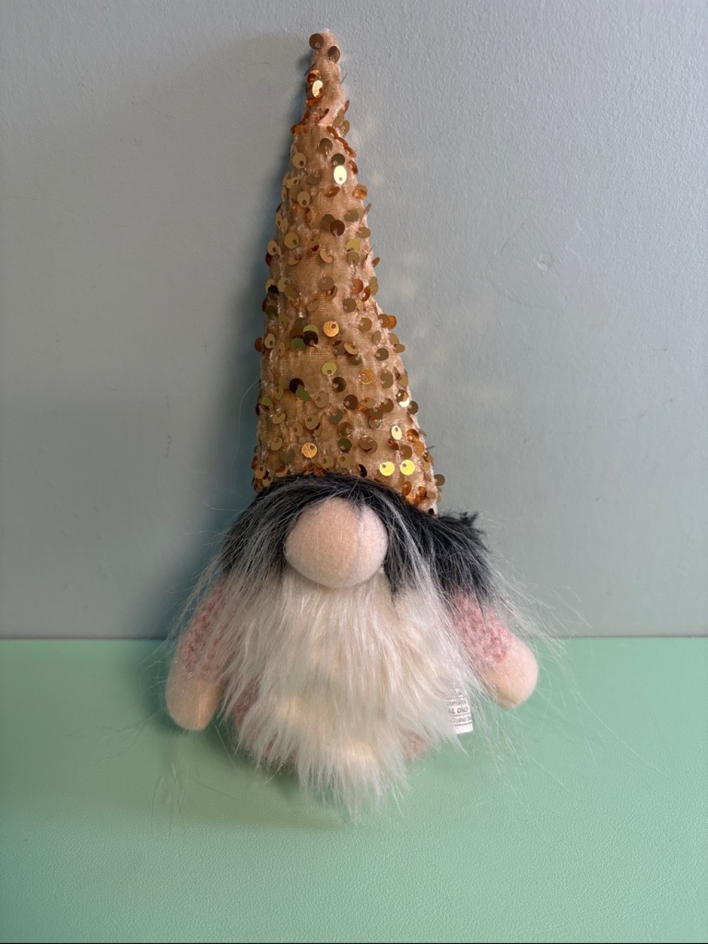 Peach Pink Sequence Gnome Plush Stuffed Ornament, Holiday Decor, Holiday Decor